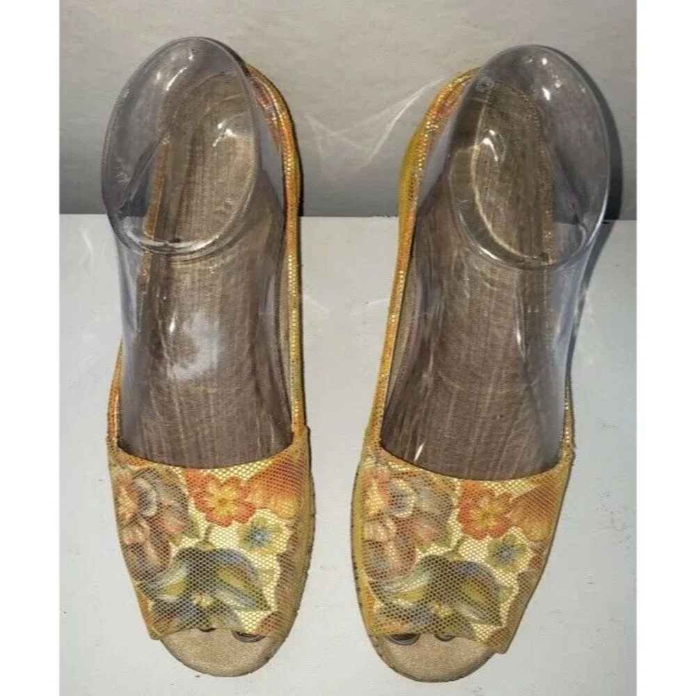 AEROSOLES * Peep Toe ShoesWedge Multi Floral Spring Break Leather Upper SZ 6M